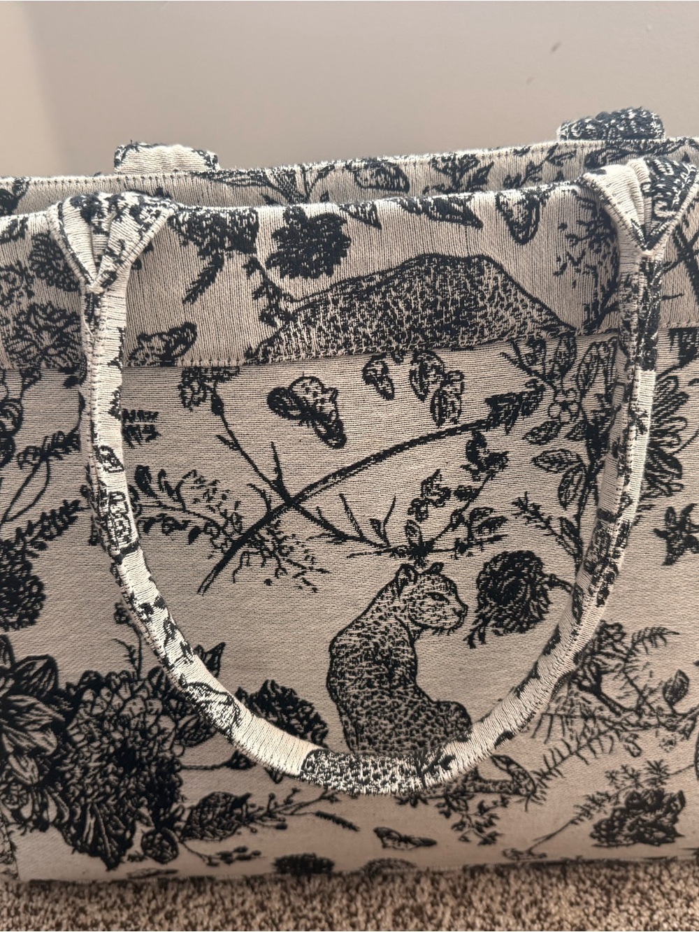 a new day Black and Cream Leopard Floral Canvas Tote